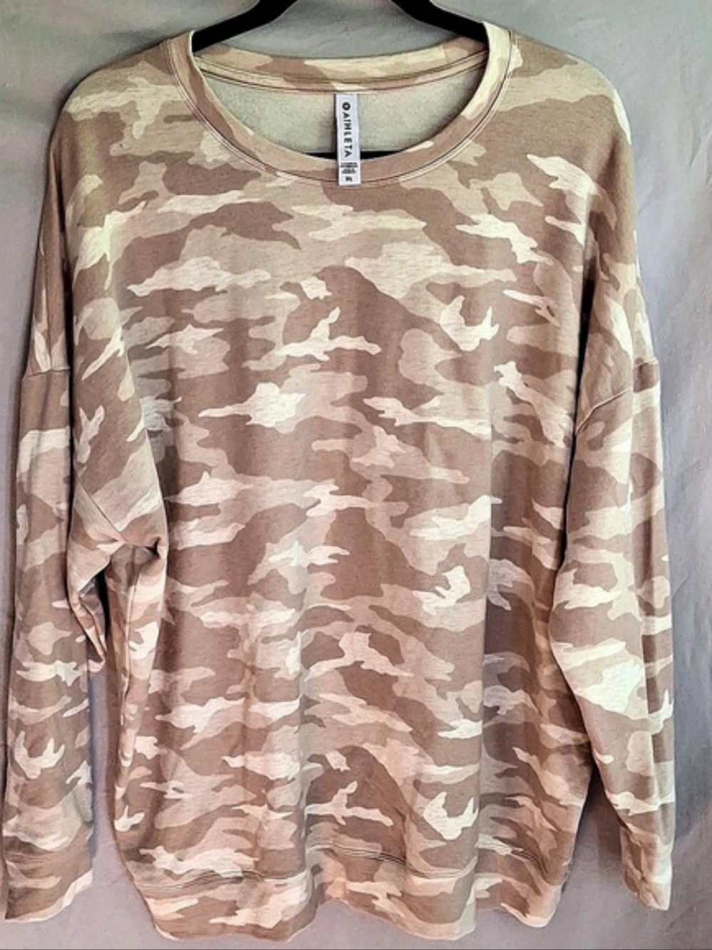 Athleta Coaster Luxe Camo Crewneck Sweatshirt Neutral Oatmeal Beige Size XL